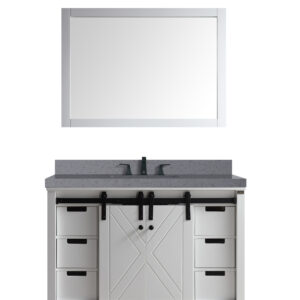 Marsyas 48W x 22D White Bath Vanity, Grey Quartz Countertop, Faucet Set and 44Mirror