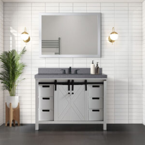 Marsyas 48W x 22D White Bath Vanity, Grey Quartz Countertop and Faucet Set