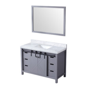 Marsyas 48W x 22D Dark Grey Bath Vanity, Carrara Marble Countertop and 44Mirror