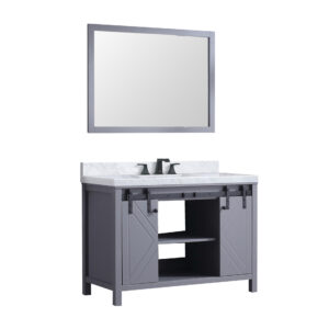 Marsyas 48W x 22D Dark Grey Bath Vanity, Carrara Marble Countertop, Faucet Set and 44Mirror