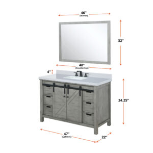 Marsyas 48W x 22D Ash Grey Bath Vanity and 44Mirror