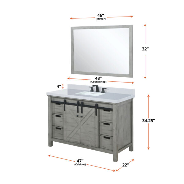 Marsyas 48W x 22D Ash Grey Bath Vanity and 44Mirror