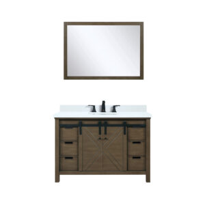 Marsyas 48W x 22D Rustic Brown Bath Vanity, Cultured Marble Countertop, Faucet Set and 44Mirror