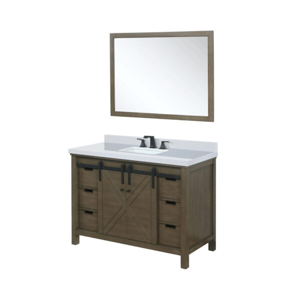 Marsyas 48W x 22D Rustic Brown Bath Vanity, Cultured Marble Countertop, Faucet Set and 44Mirror