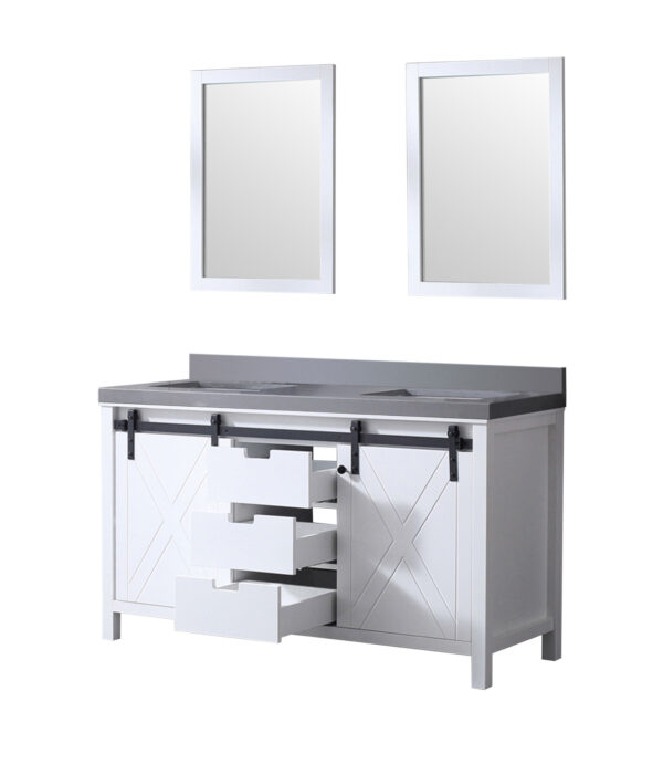 Marsyas 60W x 22D White Double Bath Vanity, Grey Quartz Countertop and 24Mirrors