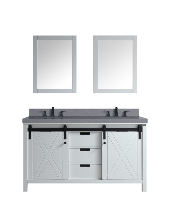 Marsyas 60W x 22D White Double Bath Vanity, Grey Quartz Countertop, Faucet Set and 24Mirrors