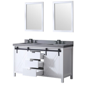 Marsyas 60W x 22D White Double Bath Vanity, Grey Quartz Countertop, Faucet Set and 24Mirrors