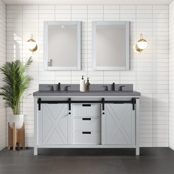 Marsyas 60W x 22D White Double Bath Vanity and 24Mirrors