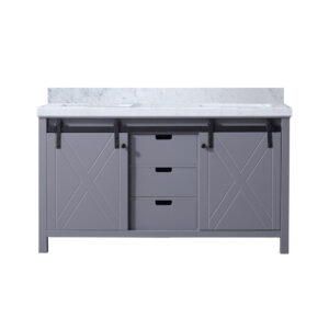 Marsyas 60W x 22D Dark Grey Double Bath Vanity and Carrara Marble Countertop