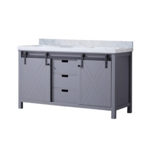 Marsyas 60W x 22D Dark Grey Double Bath Vanity and Carrara Marble Countertop