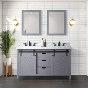 Marsyas 60W x 22D Dark Grey Double Bath Vanity and 24Mirrors