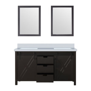 Marsyas 60W x 22D Brown Double Bath Vanity, Cultured Marble Countertop and 24Mirrors