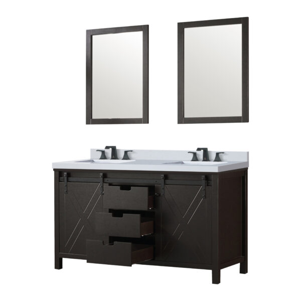 Marsyas 60W x 22D Brown Double Bath Vanity, Cultured Marble Countertop, Faucet Set and 24Mirrors