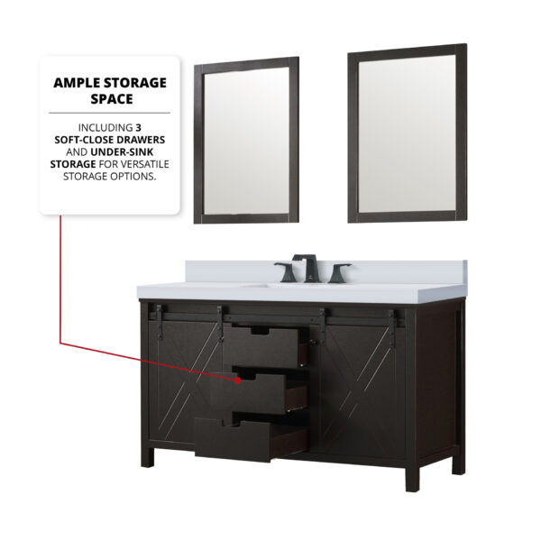 Marsyas 60W x 22D Brown Double Bath Vanity and 24Mirrors