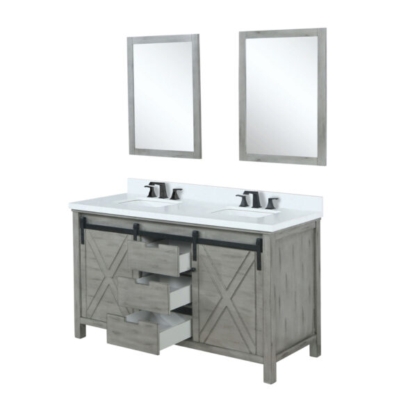 Marsyas 60W x 22D Ash Grey Double Bath Vanity, Cultured Marble Countertop, Faucet Set and 24Mirrors