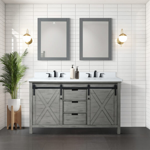 Marsyas 60W x 22D Ash Grey Double Bath Vanity and 24Mirrors