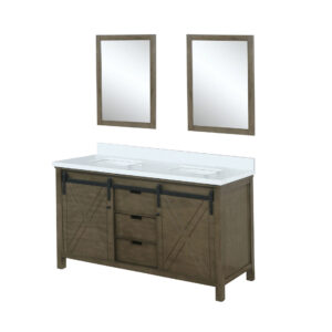 Marsyas 60W x 22D Rustic Brown Double Bath Vanity, Cultured Marble Countertop and 24Mirrors