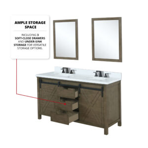 Marsyas 60W x 22D Rustic Brown Double Bath Vanity and 24Mirrors