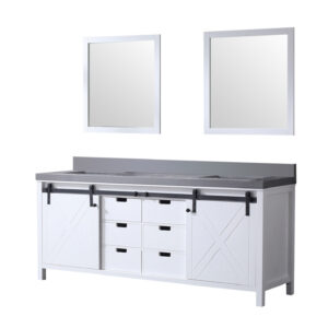 Marsyas 80W x 22D White Double Bath Vanity, Grey Quartz Countertop and 30Mirrors