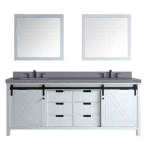 Marsyas 80W x 22D White Double Bath Vanity, Grey Quartz Countertop, Faucet Set and 30Mirrors