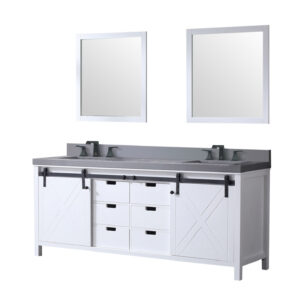 Marsyas 80W x 22D White Double Bath Vanity, Grey Quartz Countertop, Faucet Set and 30Mirrors