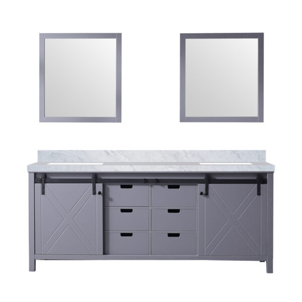 Marsyas 80W x 22D Dark Grey Double Bath Vanity, Carrara Marble Countertop and 30Mirrors