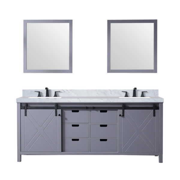 Marsyas 80W x 22D Dark Grey Double Bath Vanity, Carrara Marble Countertop, Faucet Set and 30Mirrors