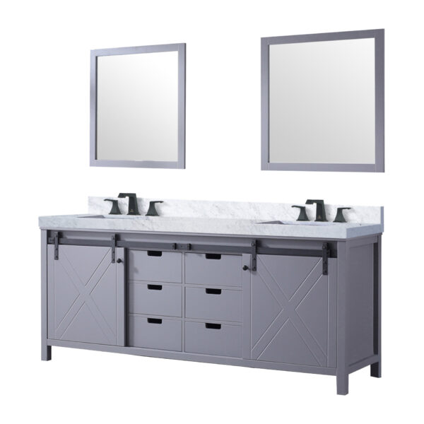 Marsyas 80W x 22D Dark Grey Double Bath Vanity, Carrara Marble Countertop, Faucet Set and 30Mirrors