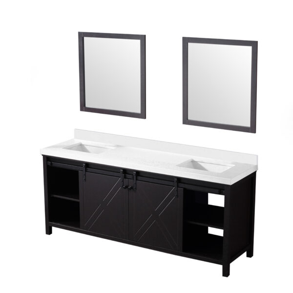 Marsyas 80W x 22D Brown Double Bath Vanity, Cultured Marble Countertop and 30Mirrors