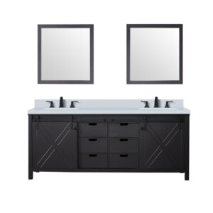 Marsyas 80W x 22D Brown Double Bath Vanity, Cultured Marble Countertop, Faucet Set and 30Mirrors