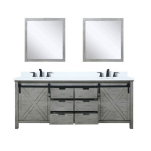 Marsyas 80W x 22D Ash Grey Double Bath Vanity, Cultured Marble Countertop, Faucet Set and 30Mirrors