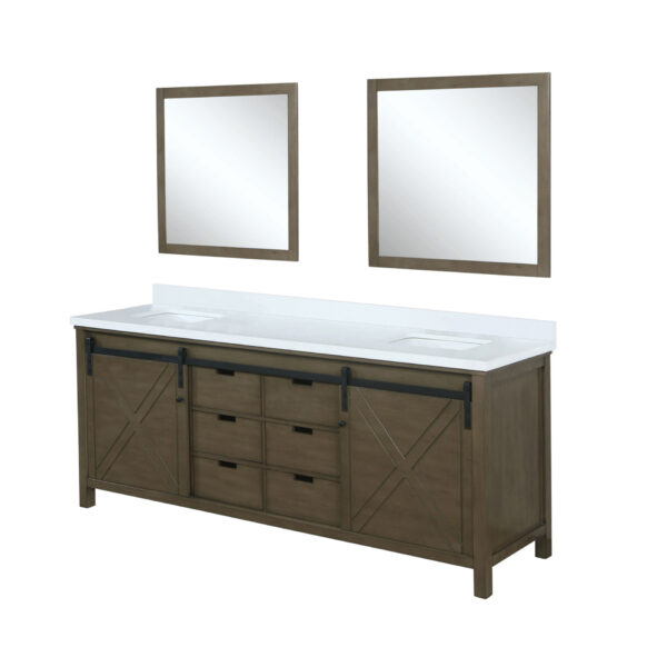 Marsyas 80W x 22D Rustic Brown Double Bath Vanity, Cultured Marble Countertop and 30Mirrors