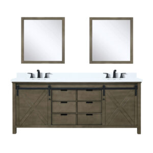 Marsyas 80W x 22D Rustic Brown Double Bath Vanity, Cultured Marble Countertop, Faucet Set and 30Mirrors