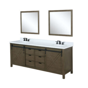 Marsyas 80W x 22D Rustic Brown Double Bath Vanity, Cultured Marble Countertop, Faucet Set and 30Mirrors