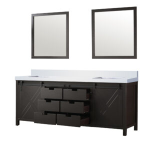 Marsyas 84W x 22D Brown Double Bath Vanity, Cultured Marble Countertop and 34Mirrors