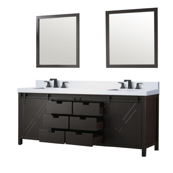 Marsyas 84W x 22D Brown Double Bath Vanity, Cultured Marble Countertop, Faucet Set and 34Mirrors