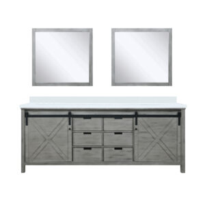 Marsyas 84W x 22D Ash Grey Double Bath Vanity, Cultured Marble Countertop and 34Mirrors