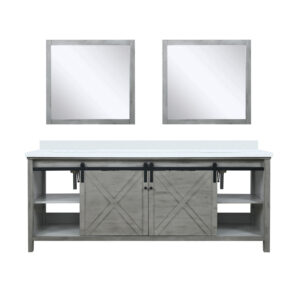 Marsyas 84W x 22D Ash Grey Double Bath Vanity, Cultured Marble Countertop and 34Mirrors