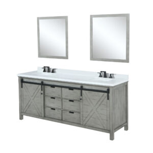 Marsyas 84W x 22D Ash Grey Double Bath Vanity, Cultured Marble Countertop, Faucet Set and 34Mirrors