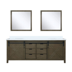 Marsyas 84W x 22D Rustic Brown Double Bath Vanity, Cultured Marble Countertop and 34Mirrors