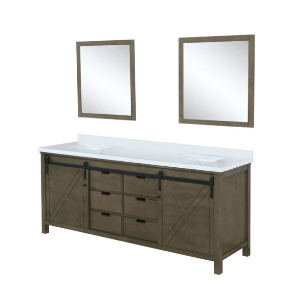 Marsyas 84W x 22D Rustic Brown Double Bath Vanity, Cultured Marble Countertop and 34Mirrors