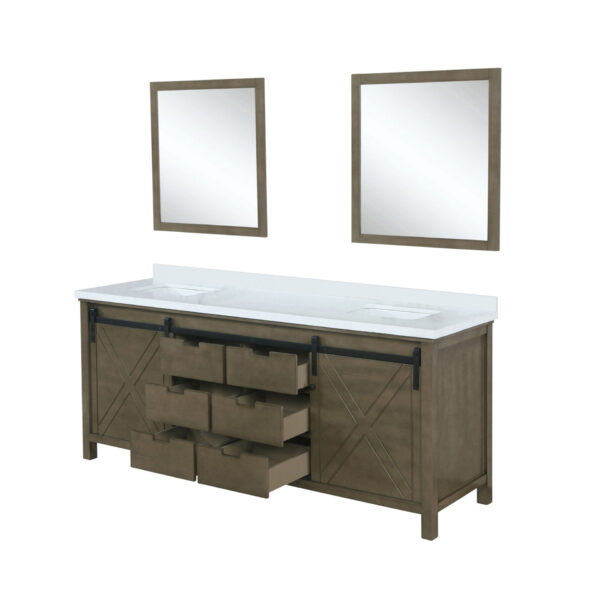 Marsyas 84W x 22D Rustic Brown Double Bath Vanity, Cultured Marble Countertop and 34Mirrors