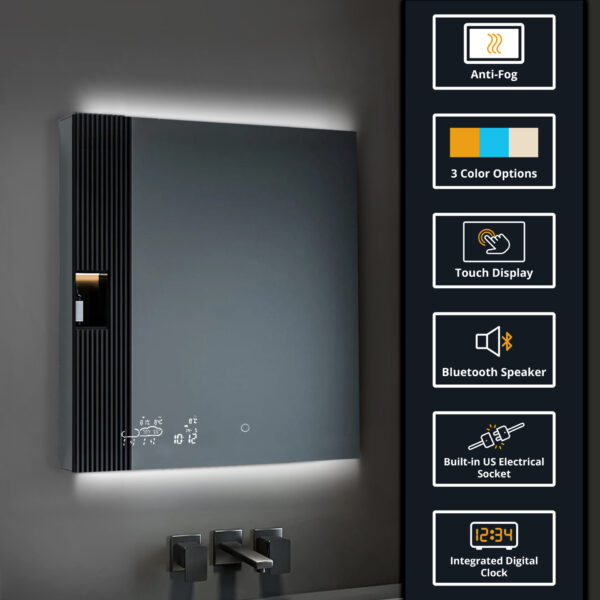 Savera 36 W x 36 H Recessed or Surface-Mount LED Mirror Medicine Cabinet with Defogger