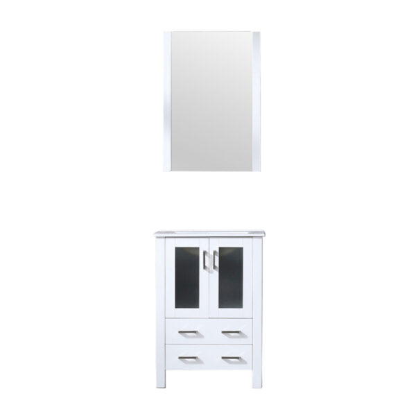 Volez 24W x 18.25D White Bath Vanity, White Ceramic Top, and 22Mirror