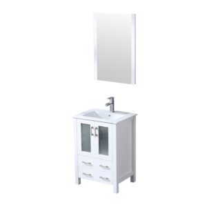 Volez 24W x 18.25D White Bath Vanity, White Ceramic Top, Faucet Set, and 22Mirror