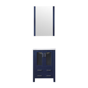 Volez 24W x 18.25D Navy Blue Bath Vanity, White Ceramic Top, and 22Mirror