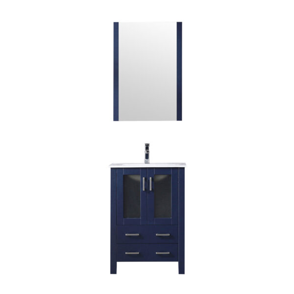 Volez 24W x 18.25D Navy Blue Bath Vanity, White Ceramic Top, Faucet Set, and 22Mirror