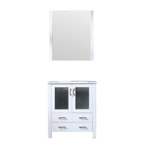 Volez 30W x 18.25D White Bath Vanity, White Ceramic Top, and 28Mirror