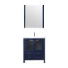 Volez 30W x 18.25D Navy Blue Bath Vanity, White Ceramic Top, Faucet Set, and 28Mirror