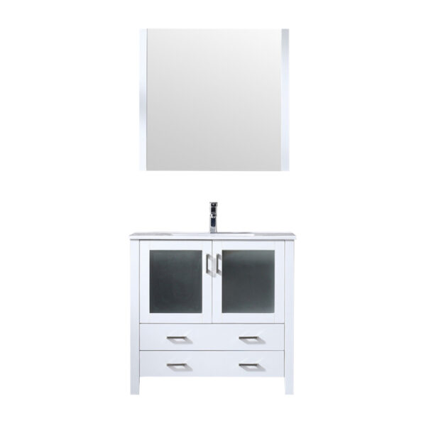 Volez 36W x 18.25D White Bath Vanity, White Ceramic Top, Faucet Set, and 34Mirror